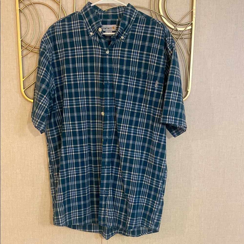 Carhartt Blue and White Casual Button Down Shirt